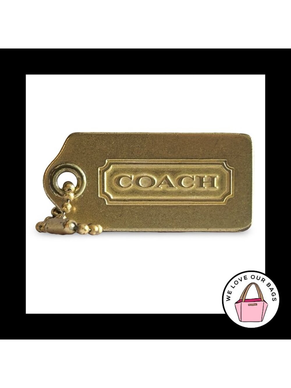 VINTAGE Y2K COACH 1.75" Brushed Gold Brass Metal Fob Bag Charm Keychain Hang Tag